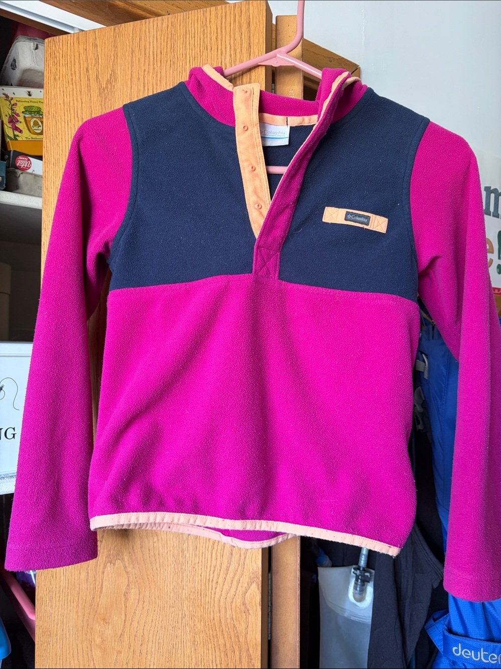 Columbia Magenta, Navy and Peach Fleece Pullover Hoodie